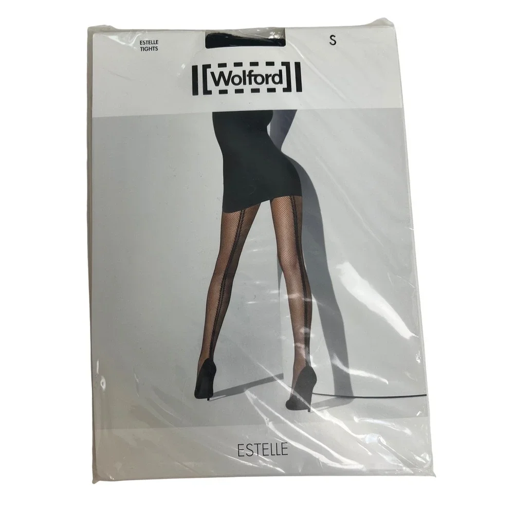 Wolford Estelle Fishnet Tights Black Double Back Seam Size Small NIB 19091